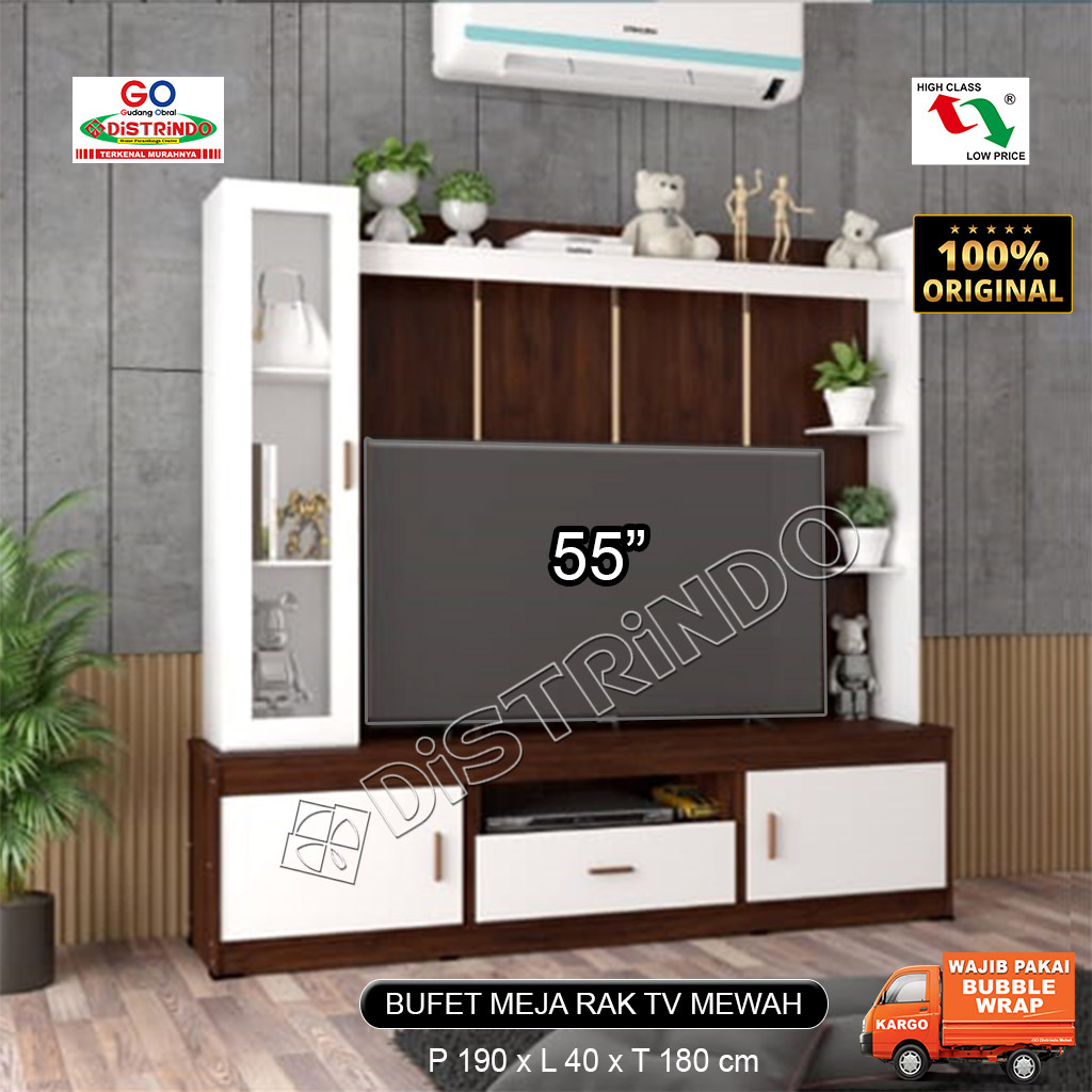 Promo Lokal  - Bufet Rak Meja TV 55" Mewah KUAT untuk BRACKET TV dengan Lemari Hias Kaca + Laci