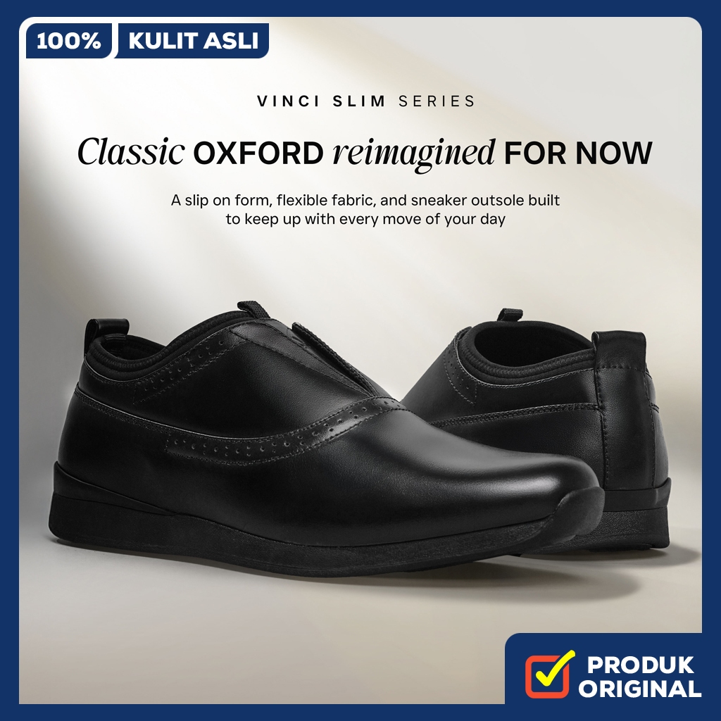 VINCI SLIM FULL BLACK ORIGINAL x KENZIOS Sepatu Loafers Hitam Pria Kulit Sapi Asli Formal Casual Ker
