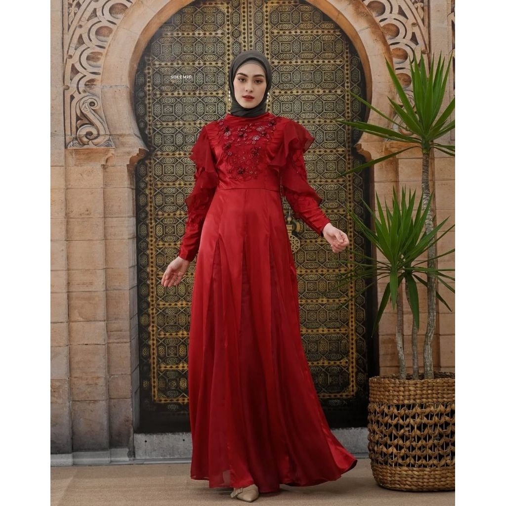 Y631487 SOLEMIO MAXIDRESS GAMIS PESTA SATIN SUTRA