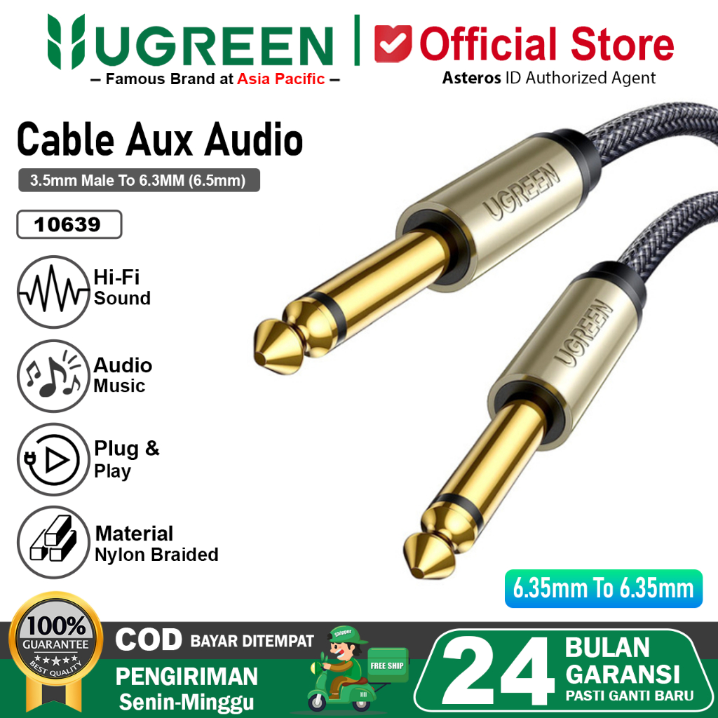 UGREEN Kabel Audio Aux 6.5mm TS Audio Stereo Mono Patch Male to Male