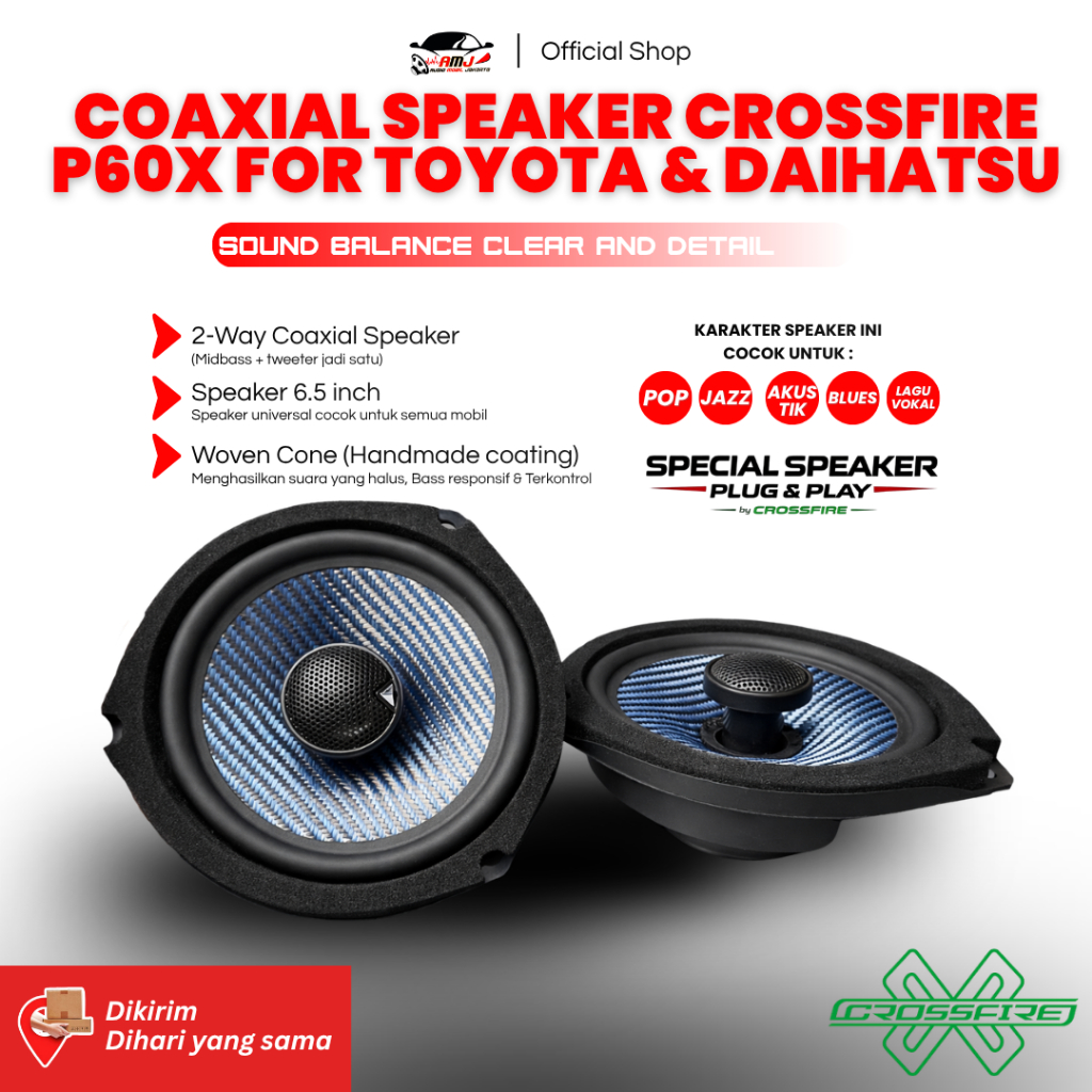 Speaker Mobil CROOSFIRE  6.5 Inch 2 Way P60X Coaxial  For Toyota & Daihatsu – Speaker Pintu Mobil Ba
