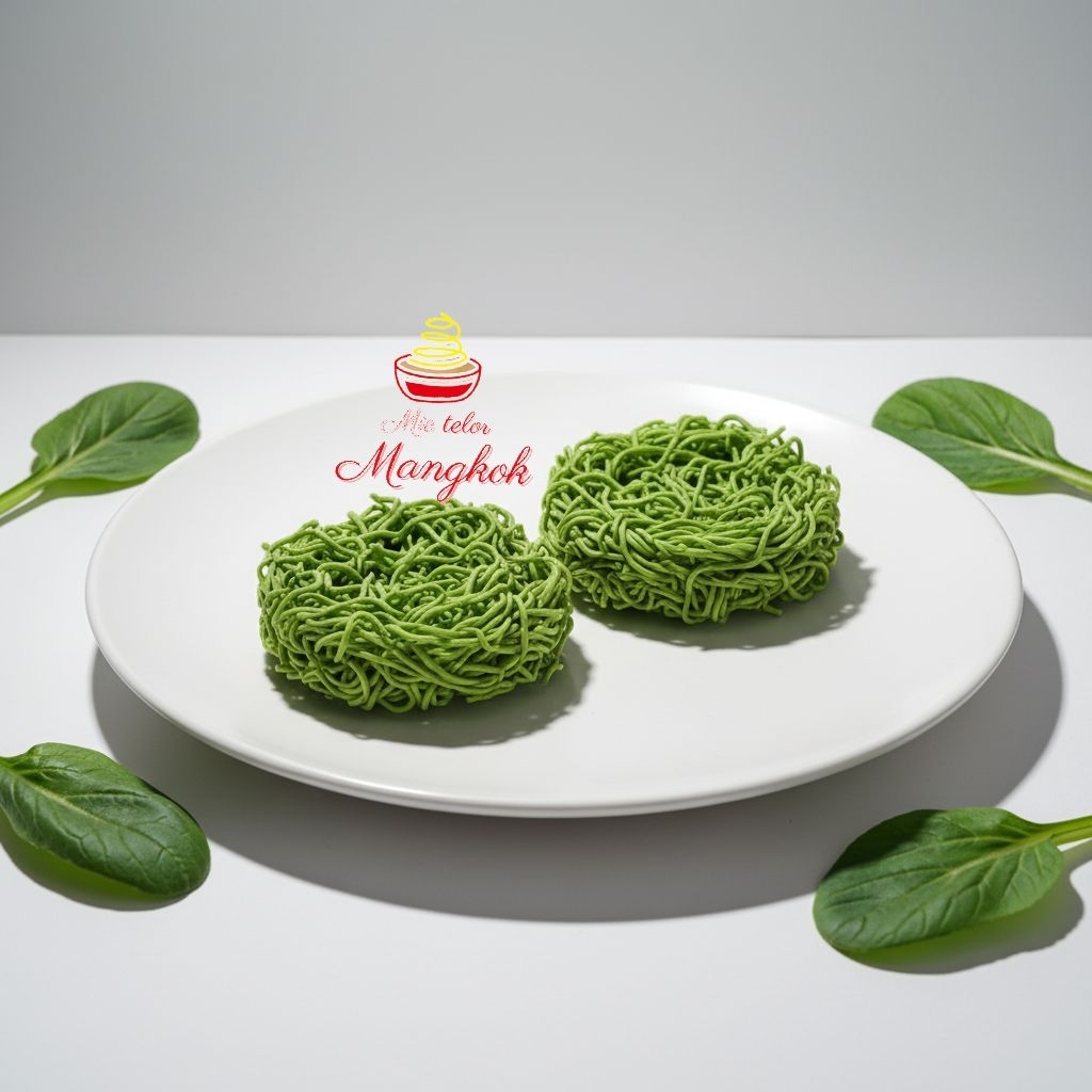 [10 porsi, 850gr] Halal Mie Hijau Sayur Telor/Vegan Kering Keriting kecil untuk pangsit mie ayam, cw