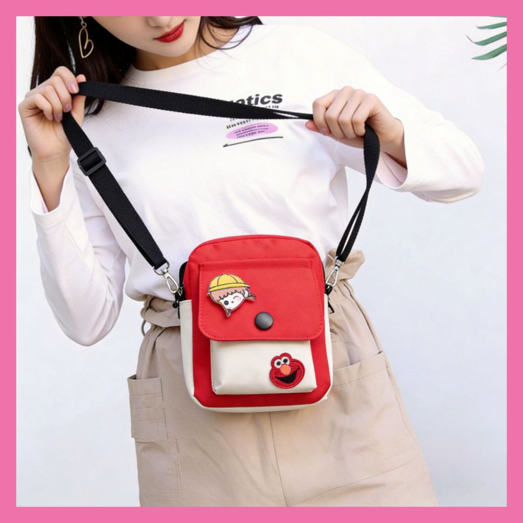 Tas Selempang Elmo Sling Bag Kanvas Cross Red/Blue