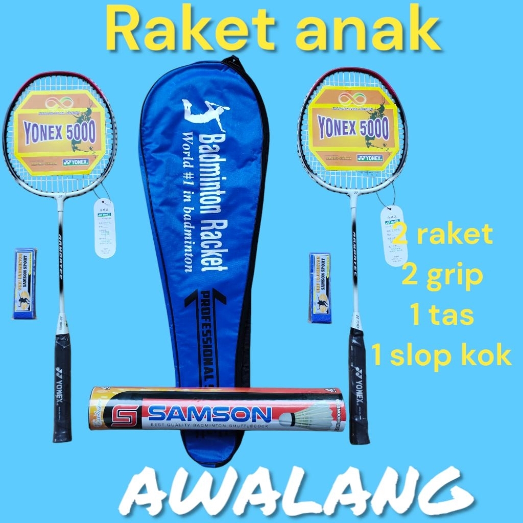 Raket Badminton Anak T02 Set Lengkap 2 Raket + Tas + 1 slop Kok + Grip | Siap Pakai