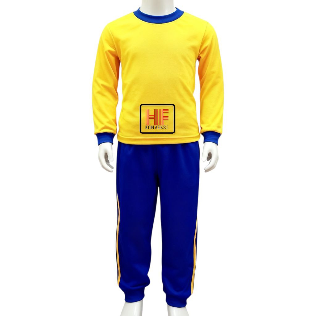 baju olahraga tk/Seragam OlahRaga Tk Panjang Kuning Emas Biru Polos Murah