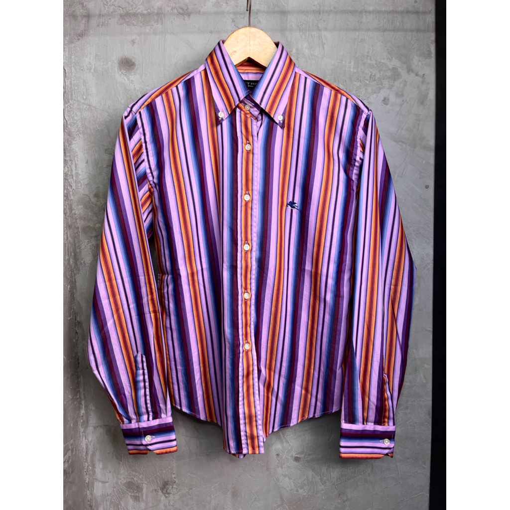 Vintage Etro Milano Italy Multicolor Stripe Shirts