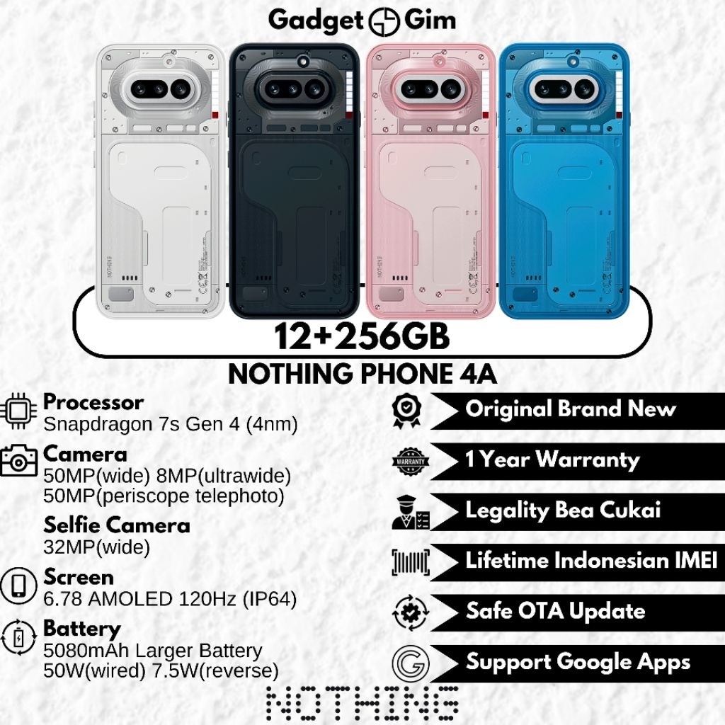 Nothing Phone 4a 5G 12GB 256GB Snapdragon 7s Gen 4 50MP 120Hz 5080mAh 50W IP64 BNIB Garansi Original