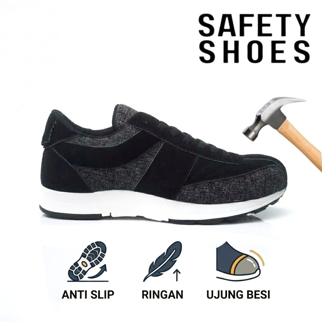 Sepatu Safety Sneakers Ringan & Keren - Sneakers Pria Ujung Besi Sneakers Safety Anti Slip