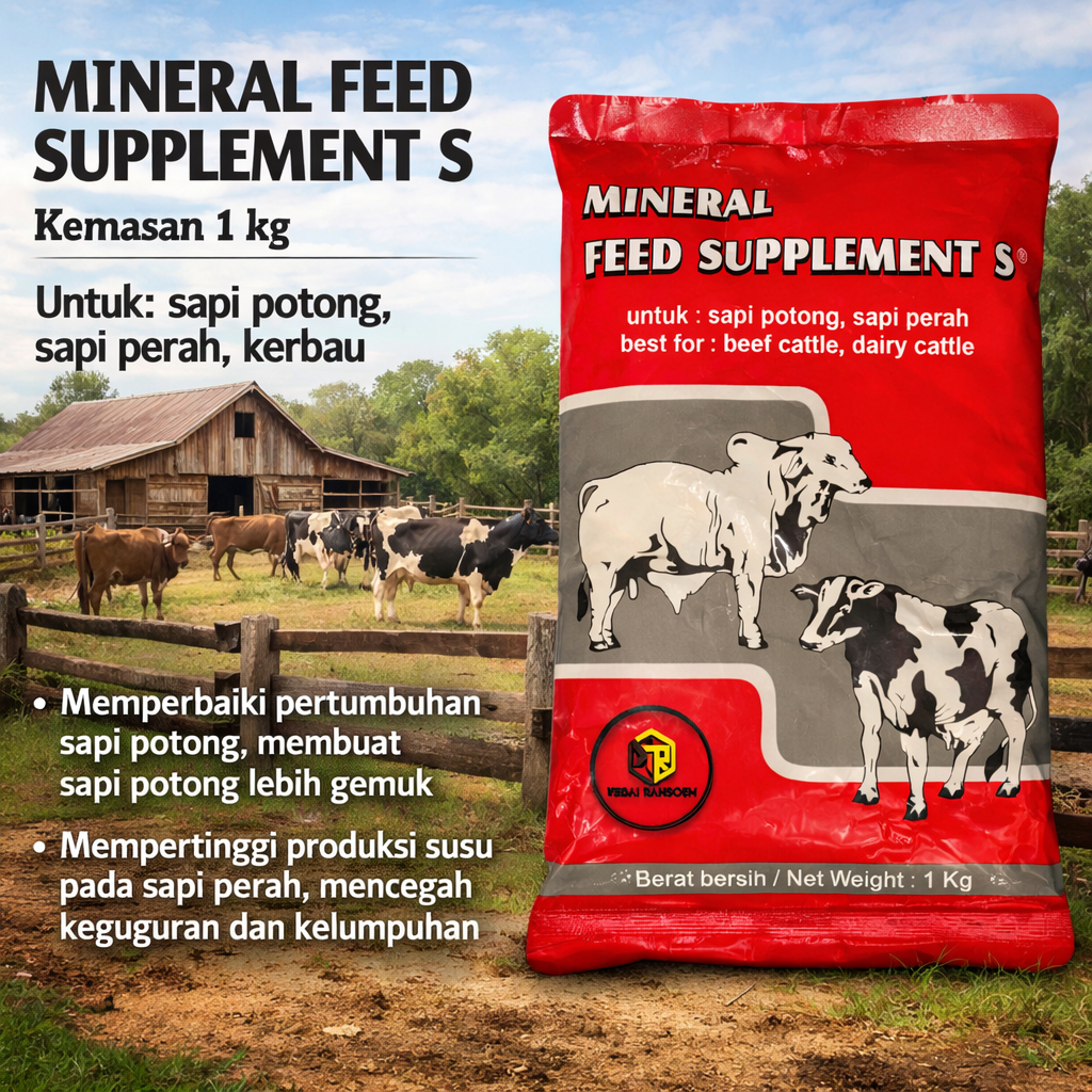 Mineral Feed Supplement S 1 kg | untuk Sapi Potong, Sapi Perah, Kerbau | Premix Sapi & Kerbau