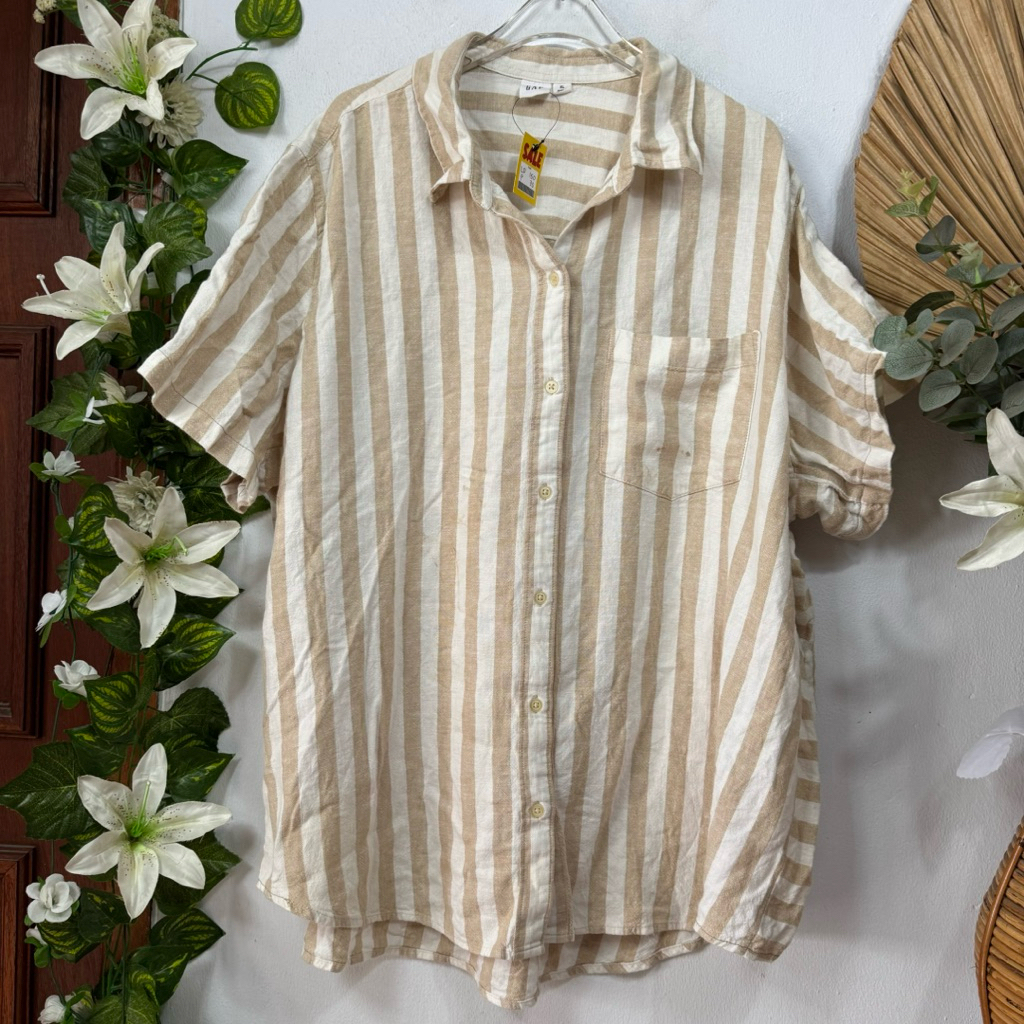 Kemeja GaP Stripe Brown Linen