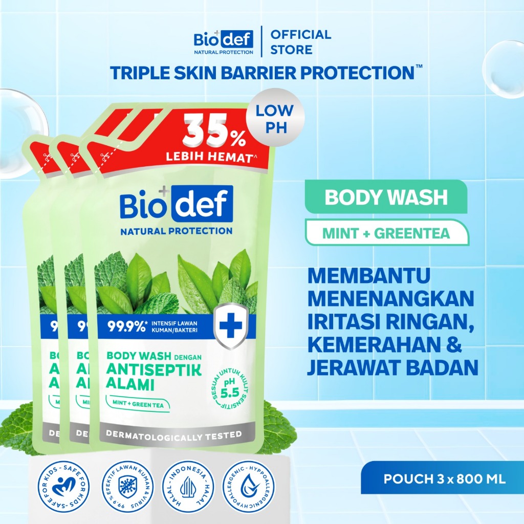 [BUY 3 GET 4] Biodef Body Wash Green Tea Refill 800mL x 3pcs GET Lunch Box | Anti Bacne, Jerawat Pun