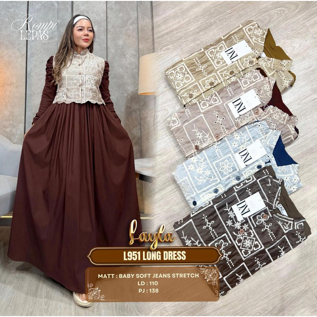 Gamis Layla Baby soft Jeans / long dress Layla / Gamis Layla terbaru / gamis Layla rompi