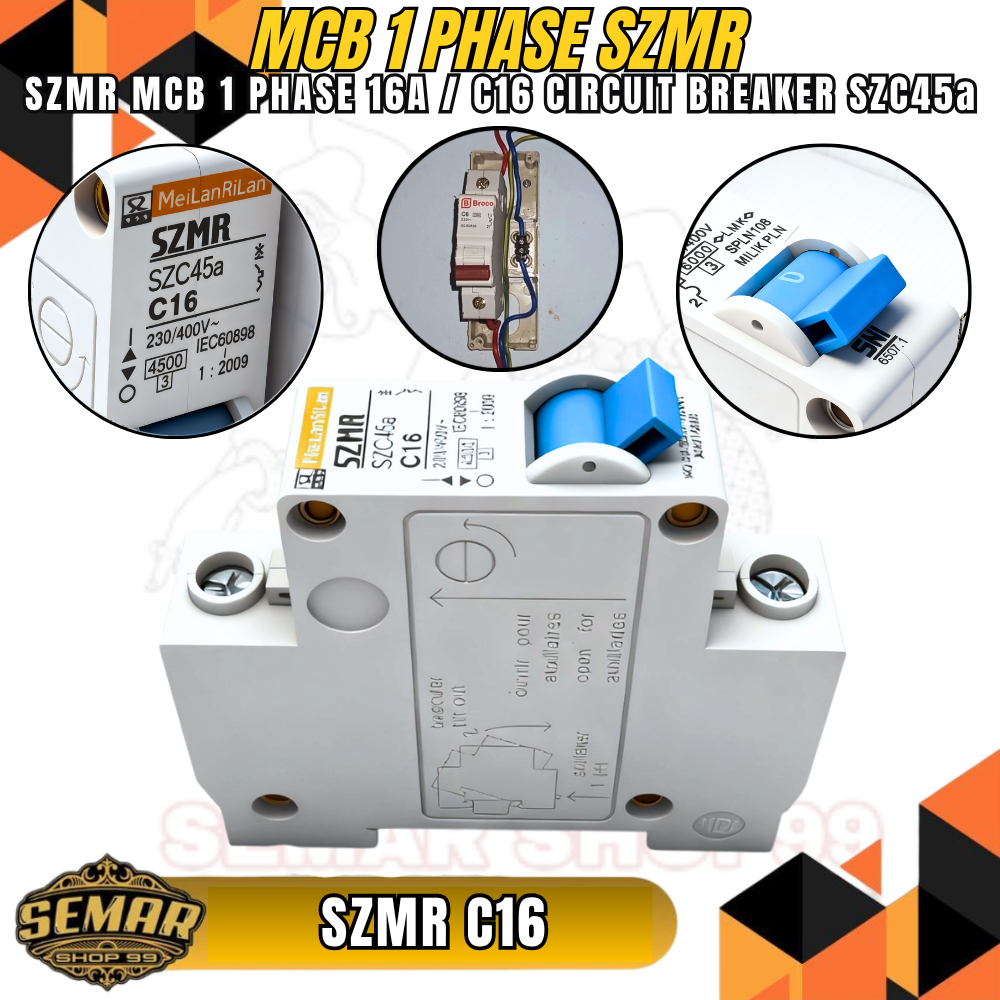 mcb SZMR 16A miniature circuit breaker SZMR 16A pemutus arus listrik MCB SZMR 16 Ampere SNI Original