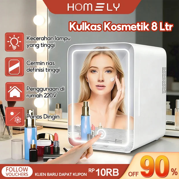 Kulkas Skincare 8L / Kulkas Mini LED Pintar / Kulkas Portable dengan Cermin untuk Skincare / Kulkas 