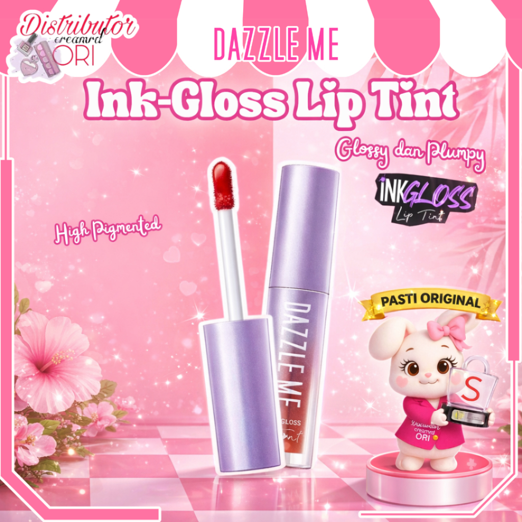 DAZZLE ME Ink-Gloss - Lip Tint Lip Gloss Tahan Lama Glossy dan Plumpy Finish Waterproof Stained High