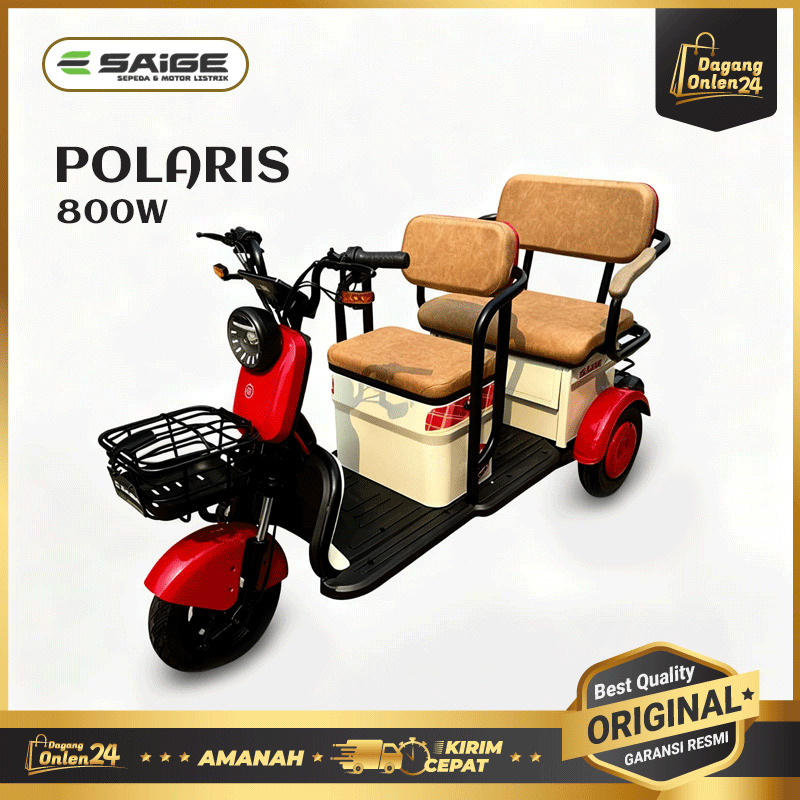 Sepeda Listrik Roda 3 SaiGe Polaris 48V Dewasa Bajaj Anti Air TryCycle E bike Bentor Terbaru 2025 Ga