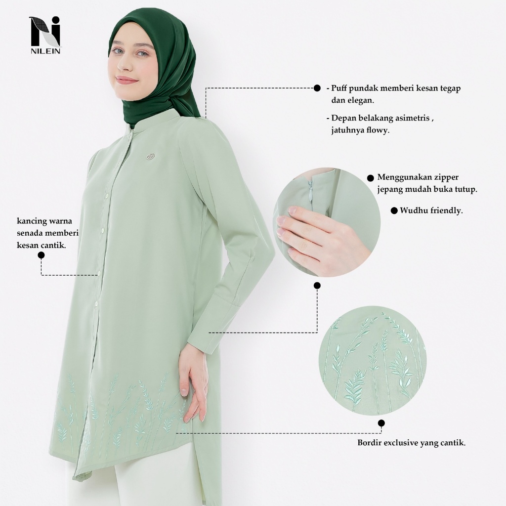 NILEIN Atasan Wanita Kekinian Lengan Panjang Muslimah Outfit Blouse Elegan dan Modis | Tunik Atasan 