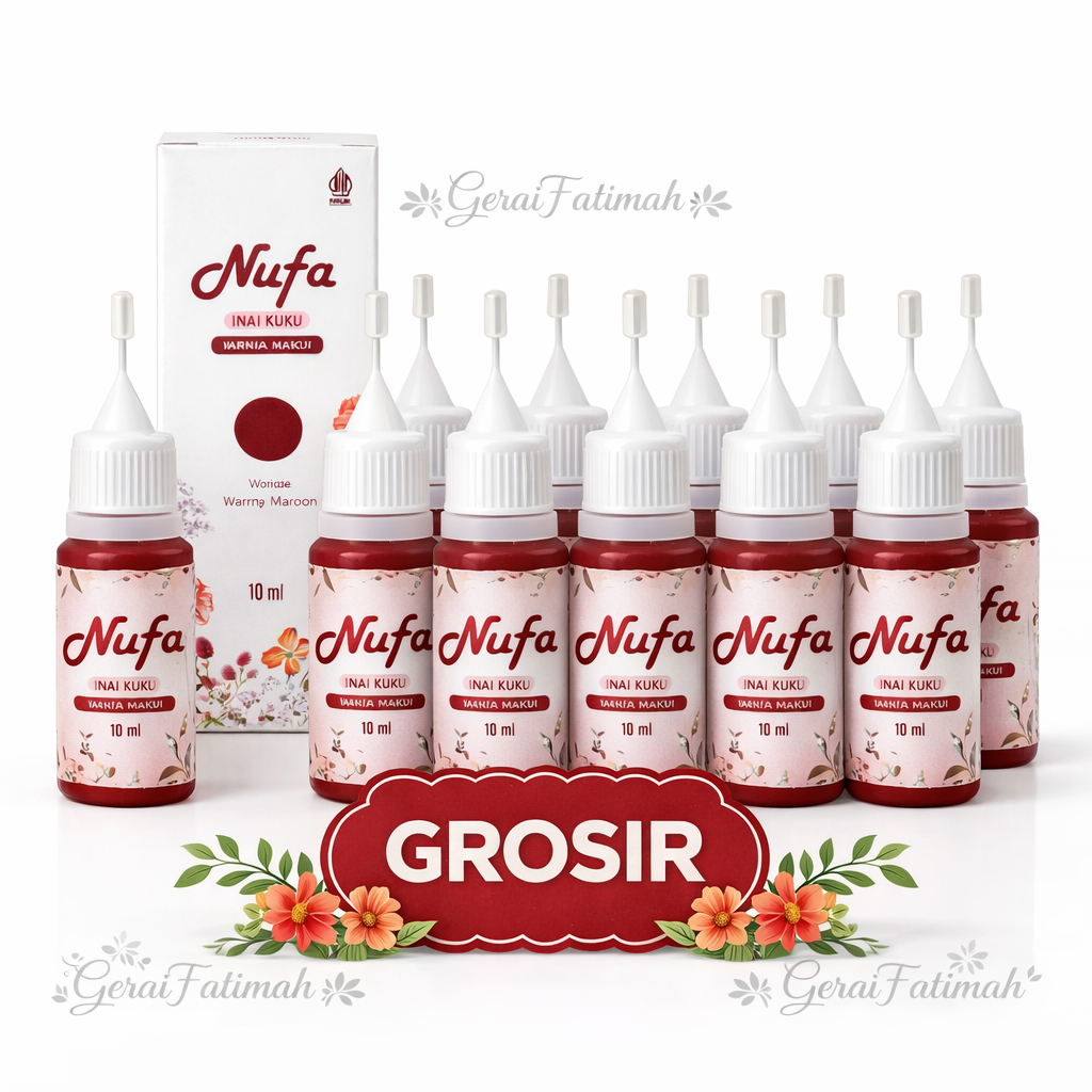 Grosir NUFA Inai Kuku 10 PCS Warna Maroon Halal BPOM – Henna Kuku Tahan Lama