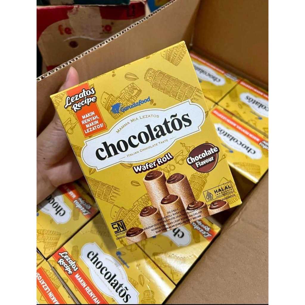 TERLARIS Chocolatos Wafer Roll Coklat Premium 1 Karton isi 12 Pack/ Gery Chocolatos KARTON/12BOX