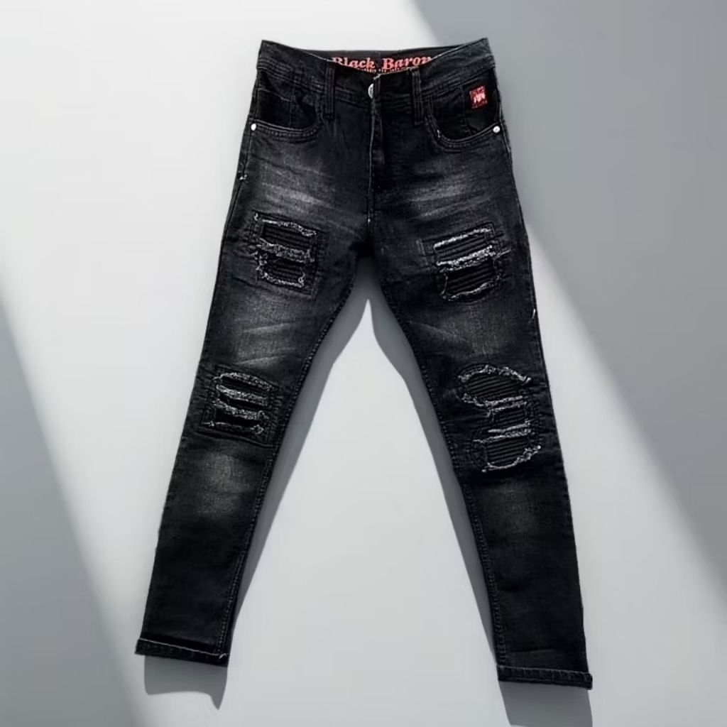 BLACK WASH BIKERS RIPPED PREMIUM | CELANA JEANS PRIA SLIMFIT BIG SIZE