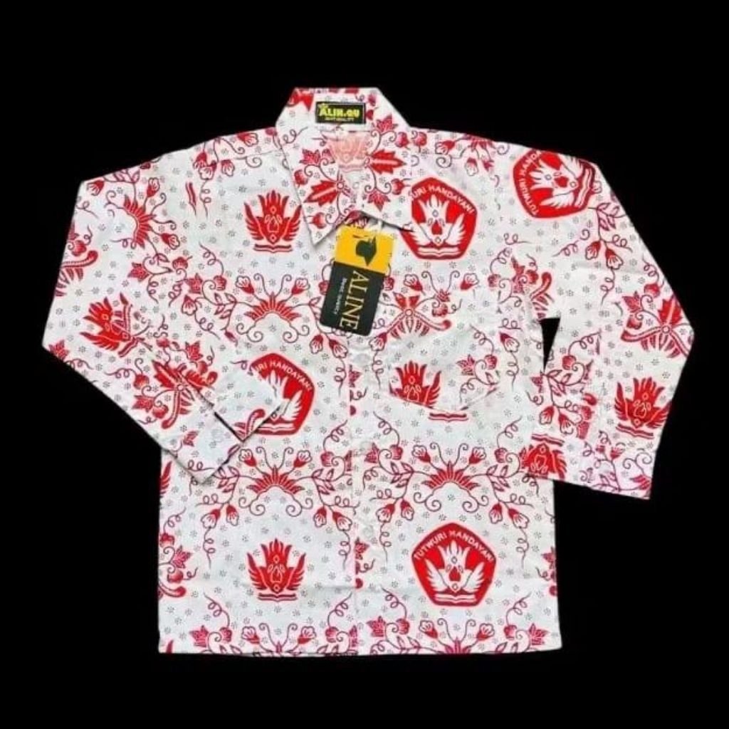 ￼Baju Kemeja Batik Tut Wuri Handayani Merah Seragam Sekolah SD Lengan PANJANG