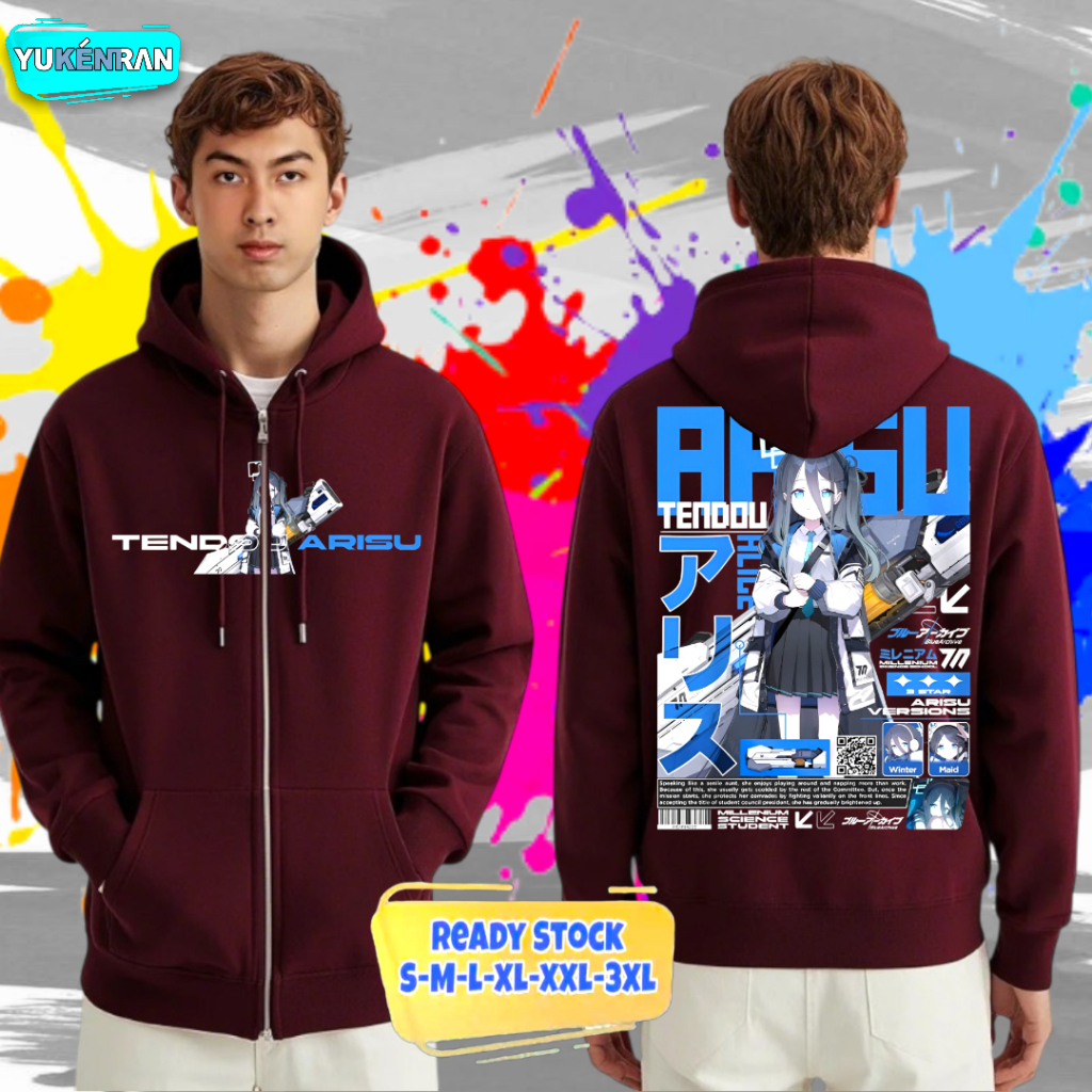 HOODIE ZIPPER UNISEX GAME ANIME BLUE ARCHIVE TENDO ARISU DB CASUAL BAHAN COTTON FLEECE