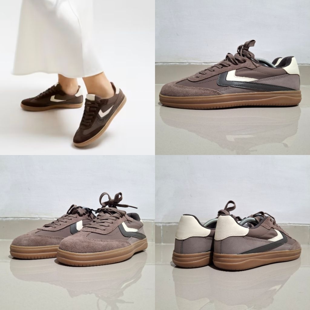 BERSHKA SEPATU RETRO SNEAKERS TRAINERS BROWN ASLI BARU ORIGINAL
