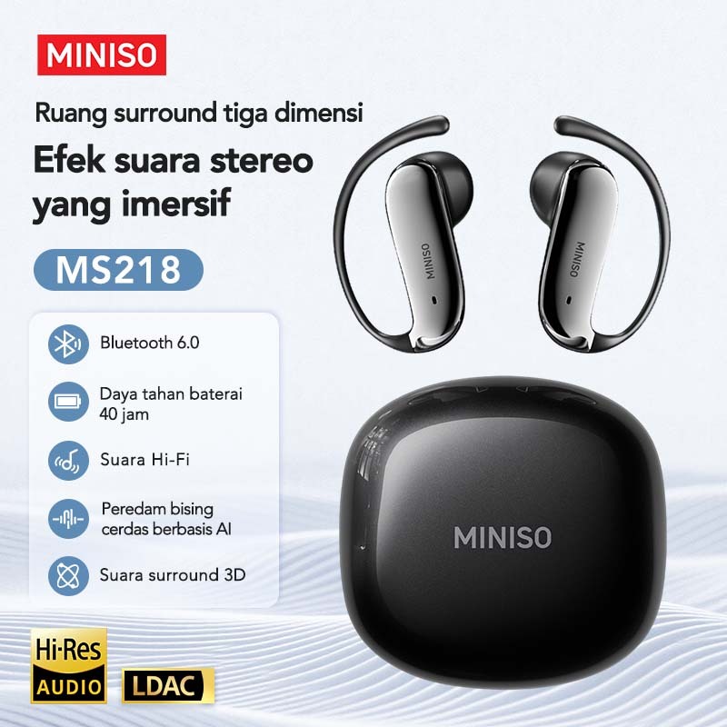 MINISO MS218 Earphone Bluetooth 6.0 Open Ear Wireless Headset AI Voice Translator Terjemahan Suara O