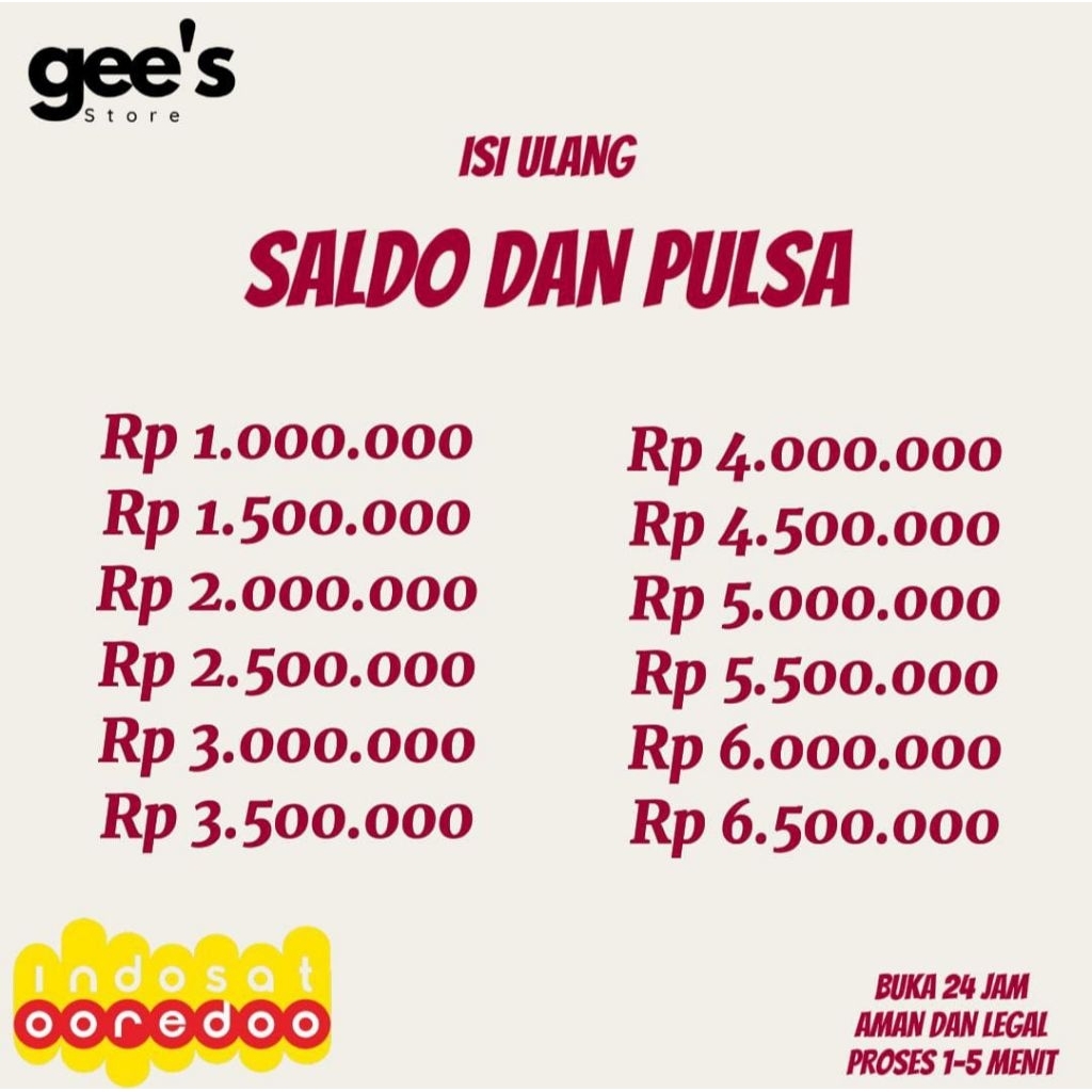 ISI ULANG SALDO DAN PULSA MULAI DARI 1 Juta