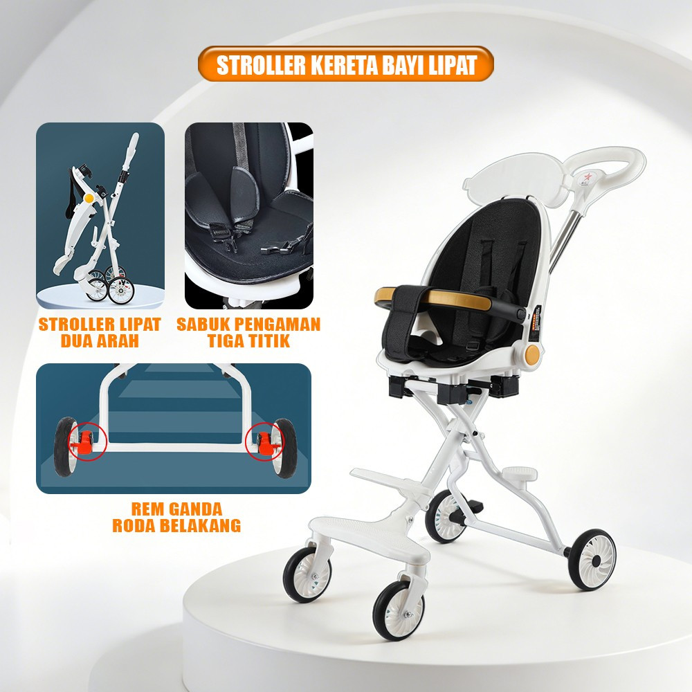 Kereta Dorong Bayi Lipat Dua Arah Stroller Dorong Bayi Dengan Atap / Perlengkapan Bayi Portable Stro
