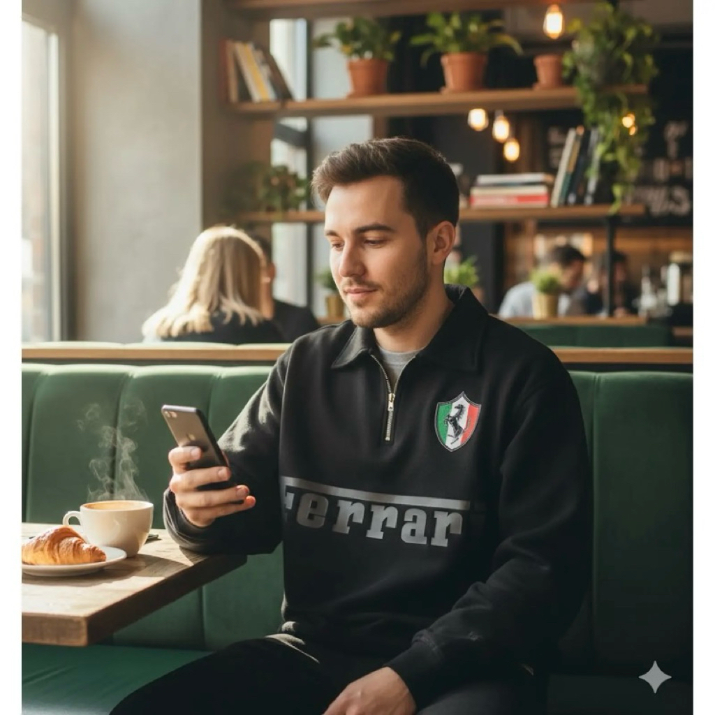 SWEATER HALF ZIP FERRARI TERBARU BIG SIZE S-6XL SWEATER UNISEX PRIA WANITA