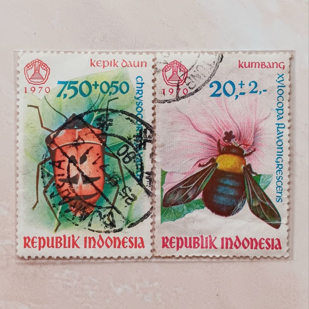 (OG) Perangko Indonesia 1970 Serangga Set 2 pcs Used