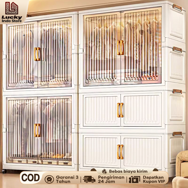[Ekstra Besar] Lemari Pakaian Lemari Baju Storage Wardrobe Lemari Pakaian Plastik Dengan Roda