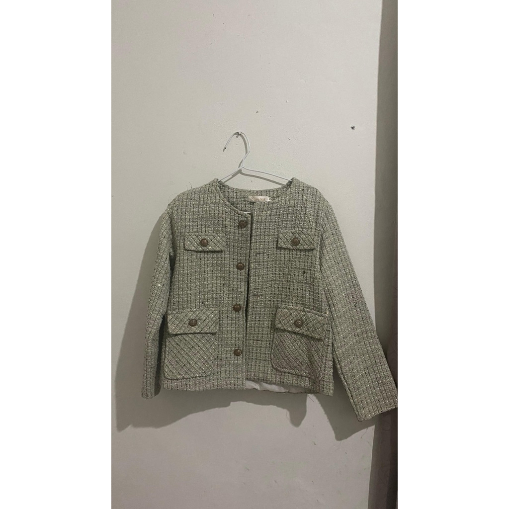 preloved tweed blazer hijau