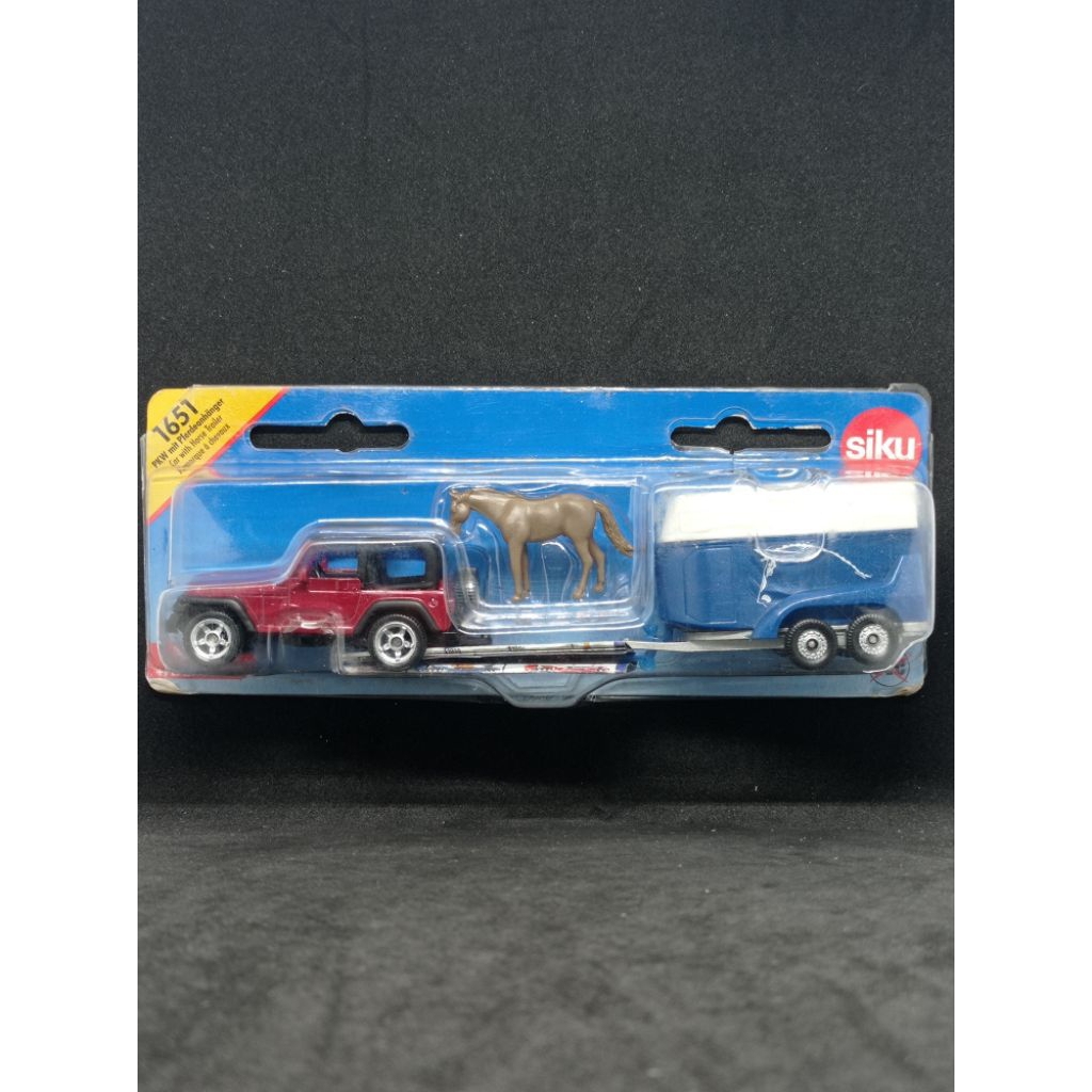 Diecast SIKU No. 1651 Jeep Wrangler with Horse Trailer - Loose