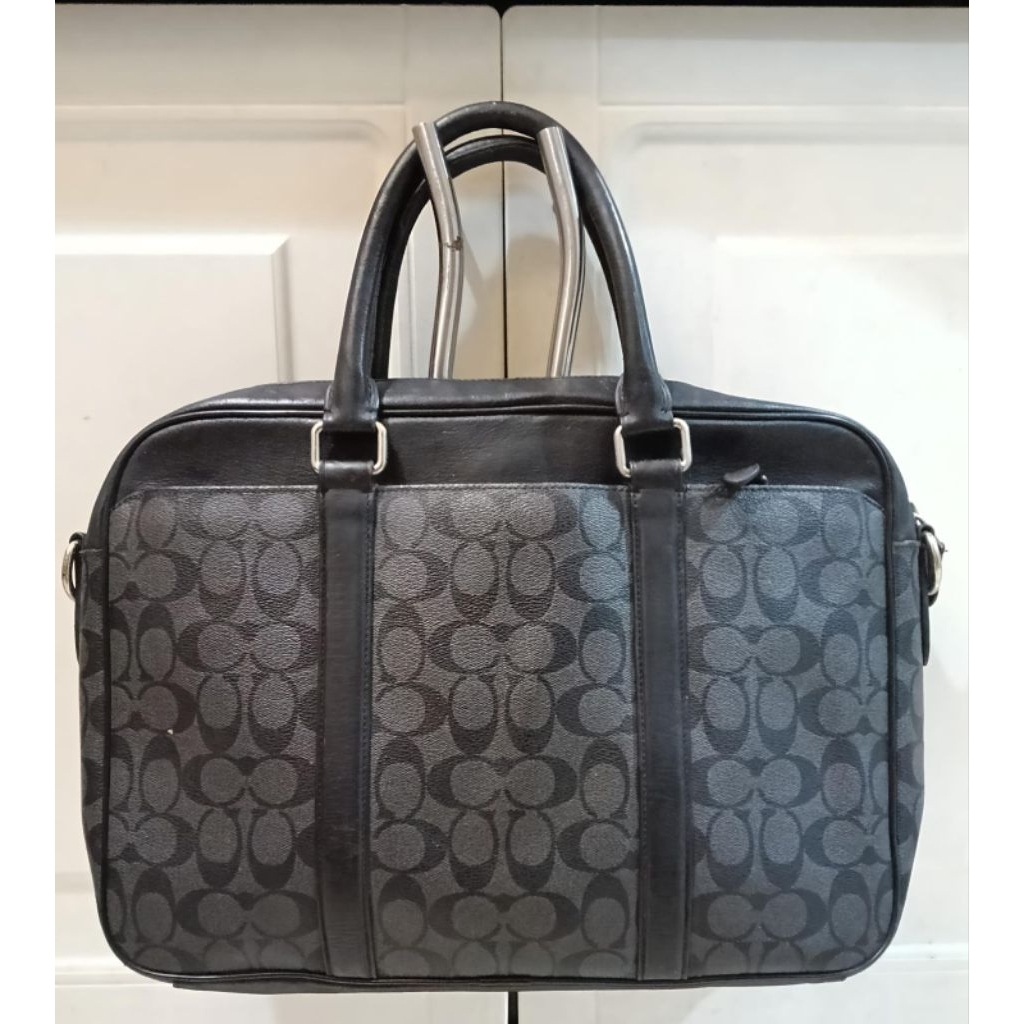 coach Perry slim business briefcase black signature duffle bag