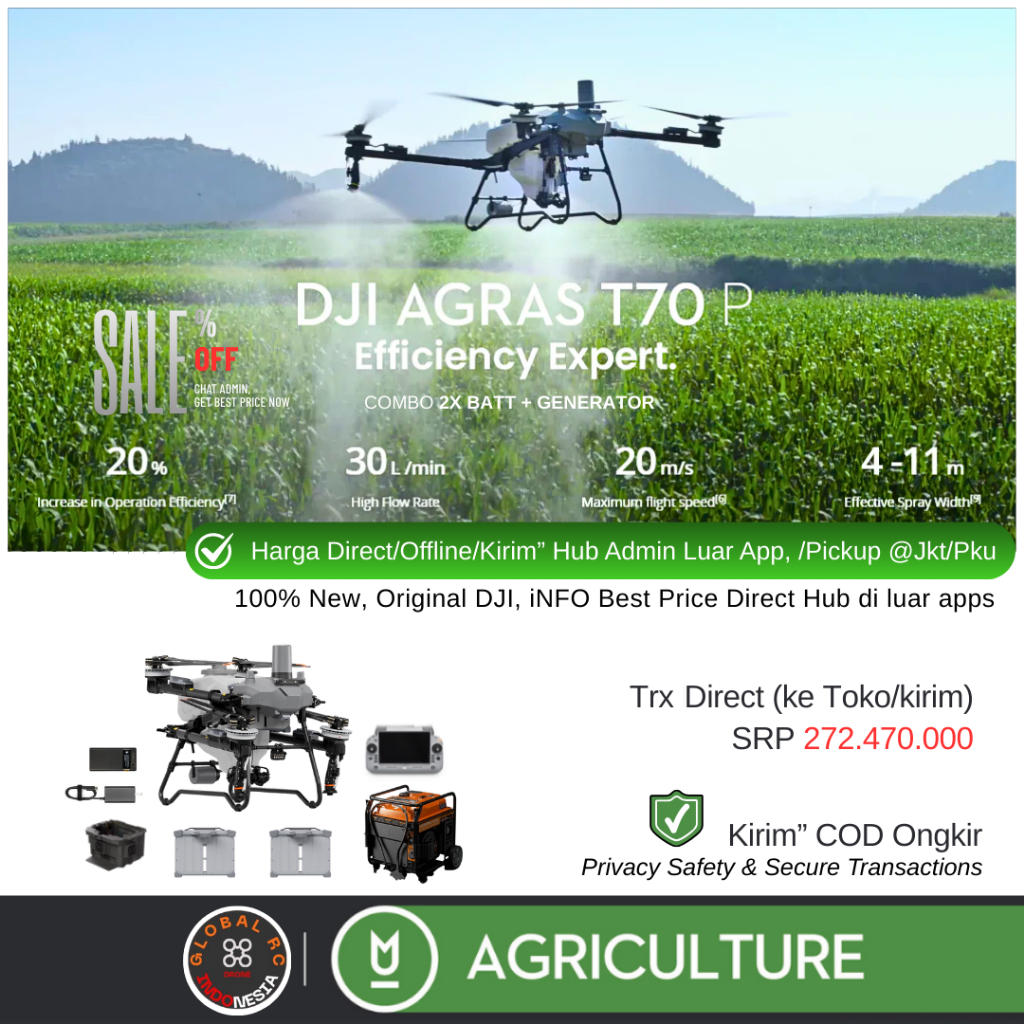 DJI Agras T70P Combo Generator Drone Penyemprotan Pertanian Perkebunan