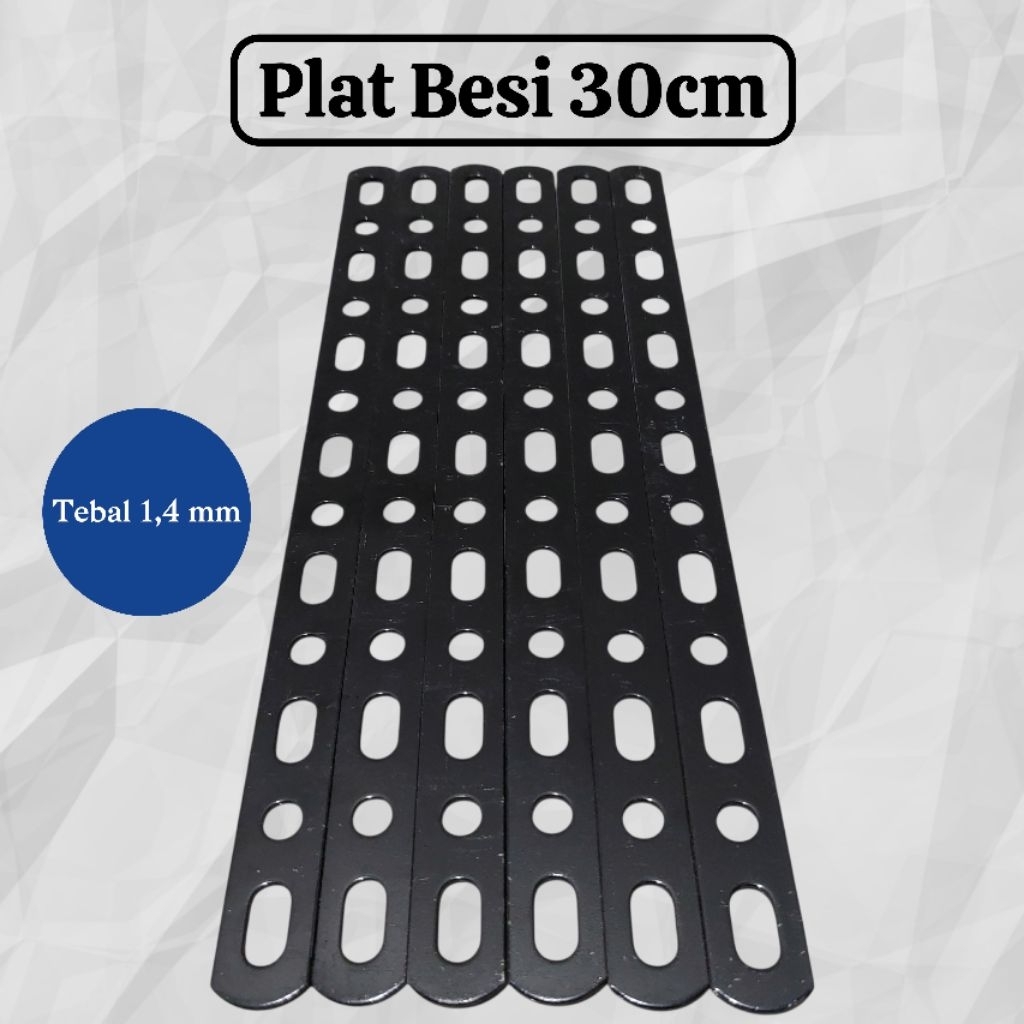 Plat Besi Bolong 30cm | Lubang Tebal 1,4mm | Plat Braket Serbaguna - Hitam
