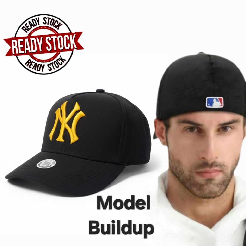 Topi Pria Built up Bahan Flexibel Logo Bordir Ny hitam kuning model Baseball Caps