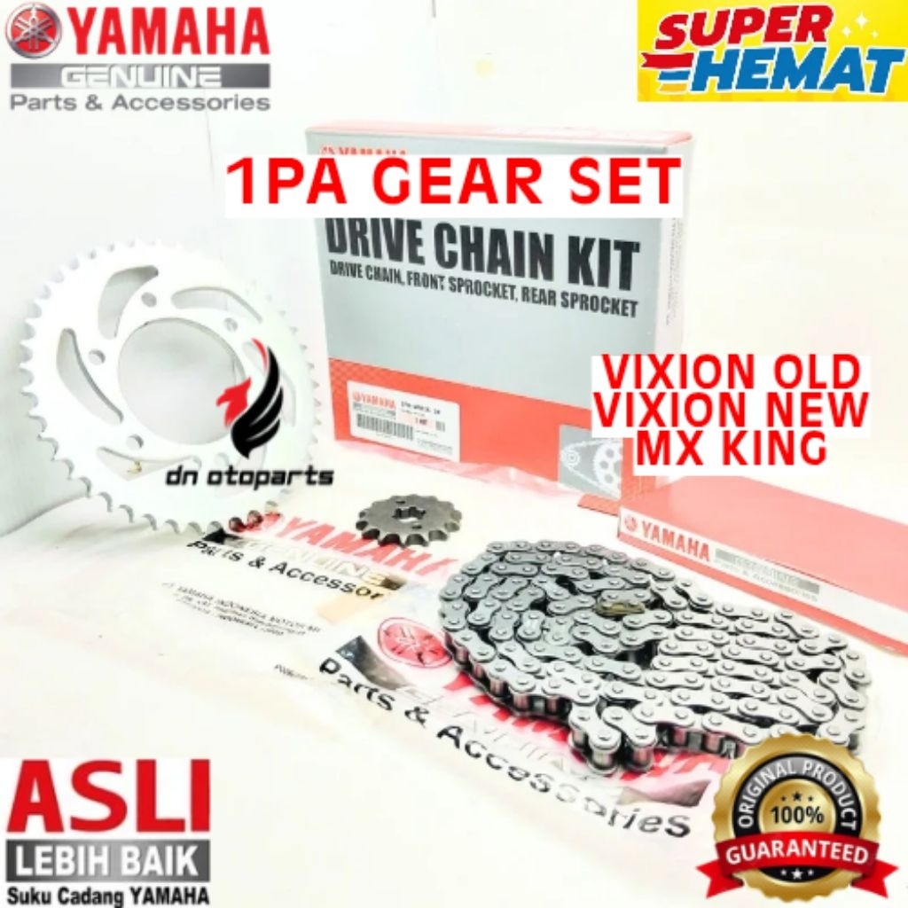 GEAR SET ORIGINAL YAMAHA KODE 1PA, GEAR SET VIXION OLD, GEAR SET VIXION NEW, GEAR SET MX KING 

