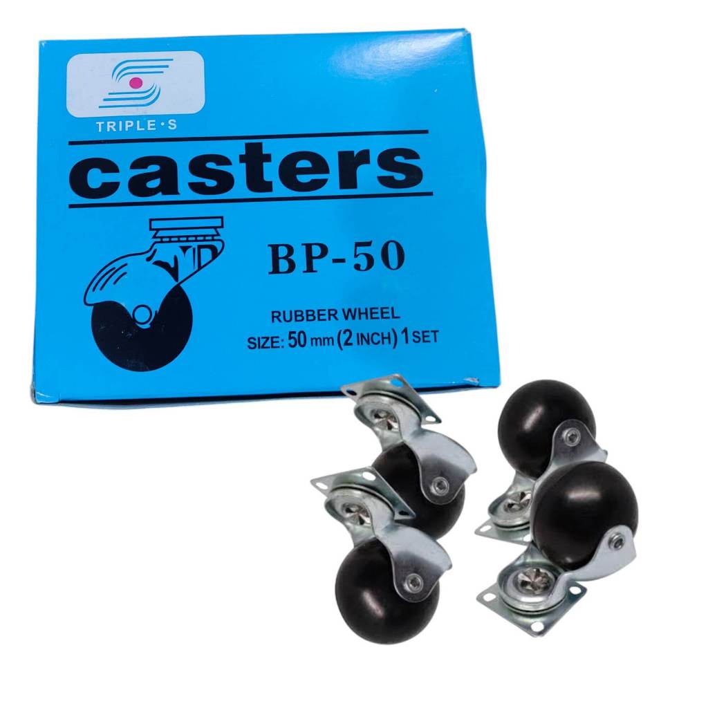 Roda Bulat 2" Inci Karet Hidup Hitam Triple-S Casters BP-50 5 cm (Bundar Meja, Kursi, Etalase)