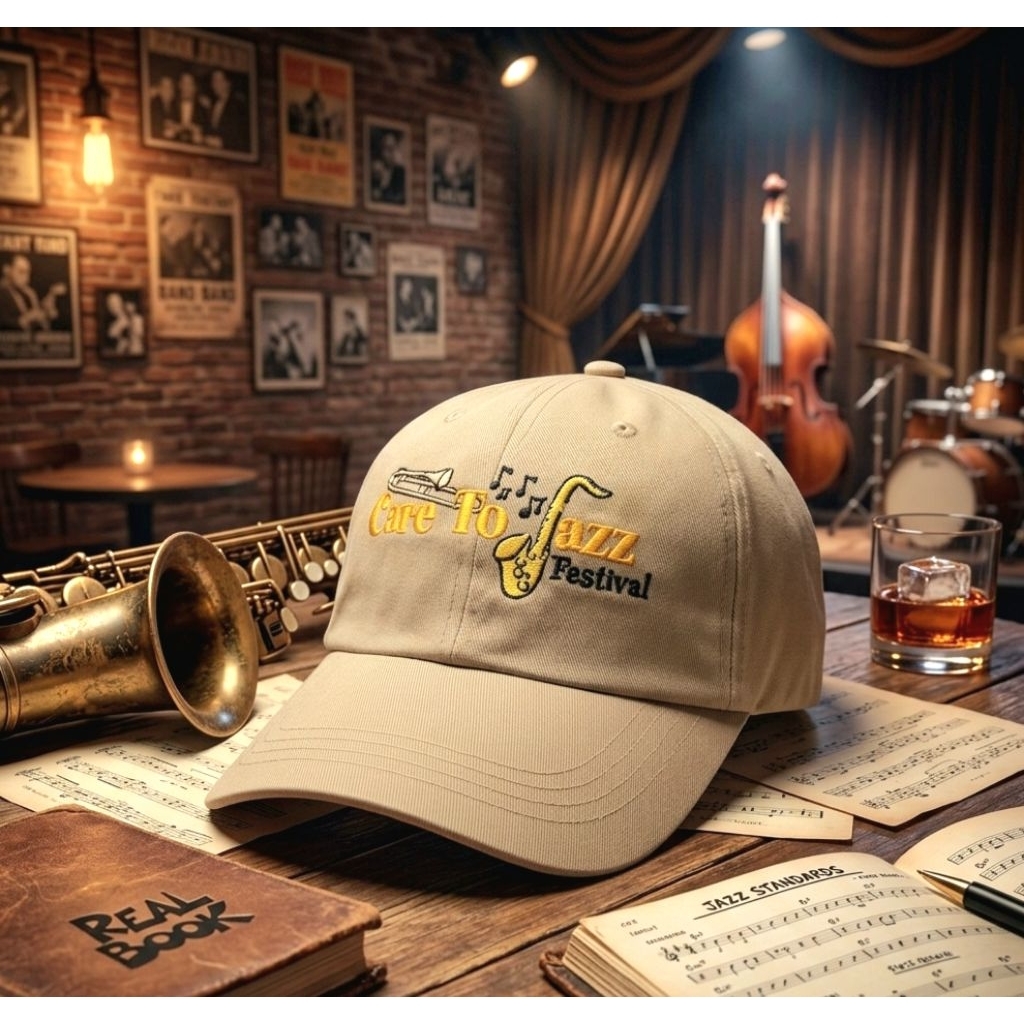 Topi Vintage Logo Saxophone Jazz Port & Company Original Second Warna Coklat Susu