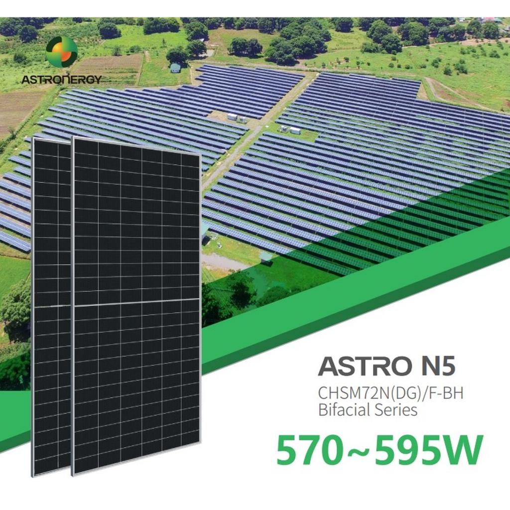 Panel Surya 550Wp 585Wp 625Wp 725Wp Astro N5 Monocristaline N-Type Bifacial MBB Halfcut Best Efisens