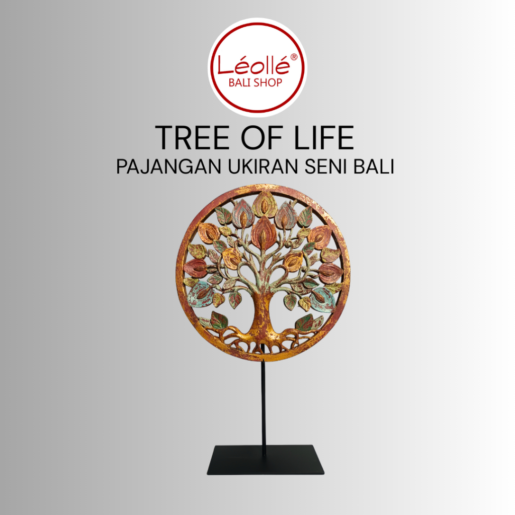 Leolle Bali Ukiran Kayu Tree of Life Handmade – Pajangan Dekorasi Unik Estetik, Fengshui Wall Art, H
