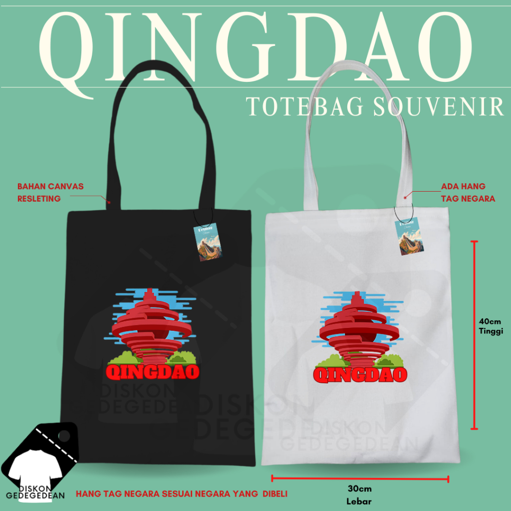 Diskongedegedean Totebag Qingdao Souvenir Tas Oleh Oleh China Kanvas Resleting
