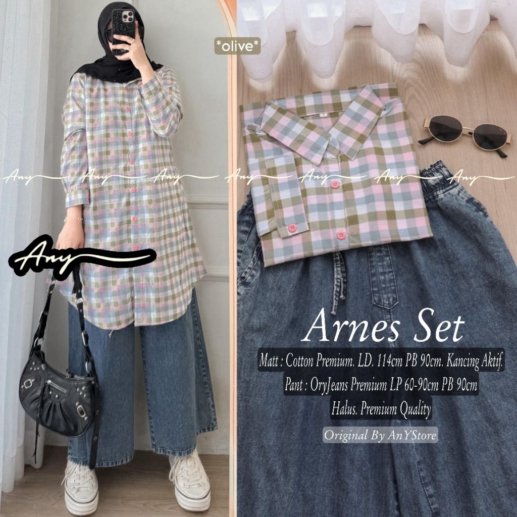 Arnes Set | Setelan Celana Tunik | Atasan Bawahan Wanita | Setelan Kulot Jeans | ANY
