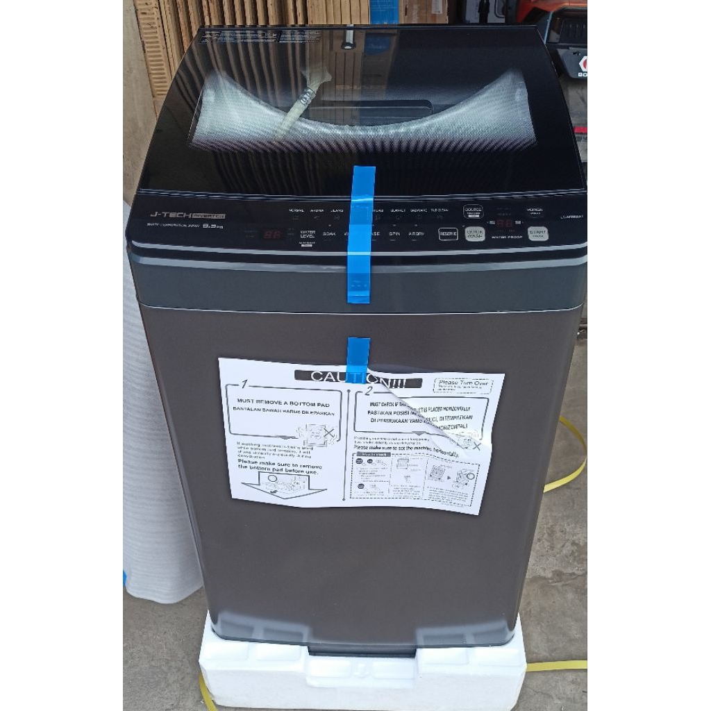 mesin cuci sharp es-m9500xt-sa 1 tabung 9,5kg megamouth jtech inverter quick wash hijab program anti