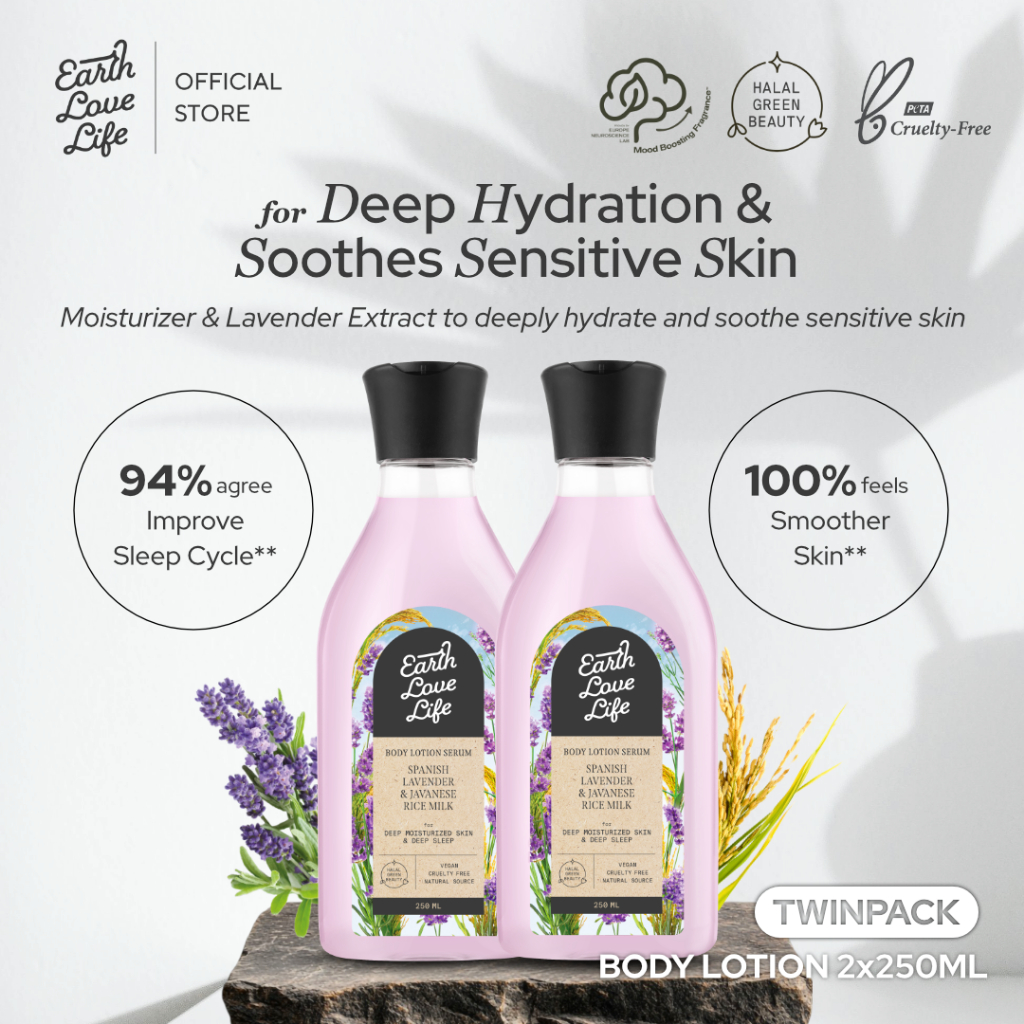 [TWINPACK BODY LOTION] Earth Love Life Spanish Lavender & Javanese Rice Milk Body Lotion 250mL Body 