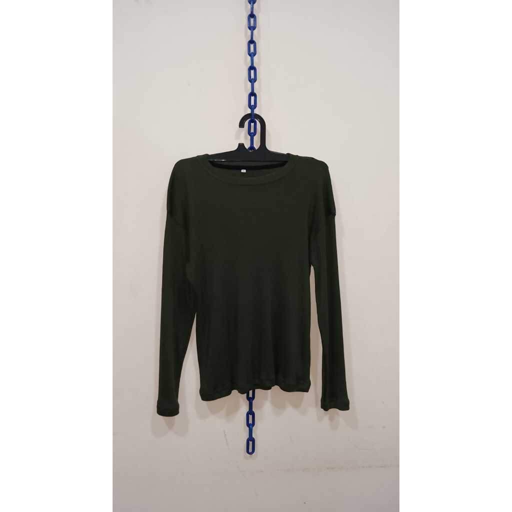 Kaos Rib Wanita Tebal Lengan Panjang