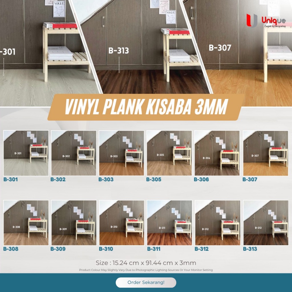 Karpet Vinyl Lantai Kayu / Vinyl Plank Kisaba 3mm / Lantai Vinyl Motif Kayu